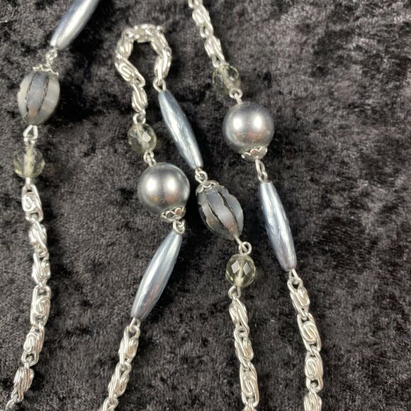 Vintage Mid Century 56 in Long Flapper Style Beaded Chain Necklace Made Germany - Picture 6 of 9